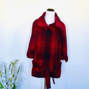 BB Dakota Red Black Plaid Wool Blend Jacket Belt
